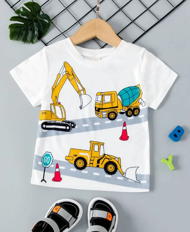 Construction Machines White Summer Tee